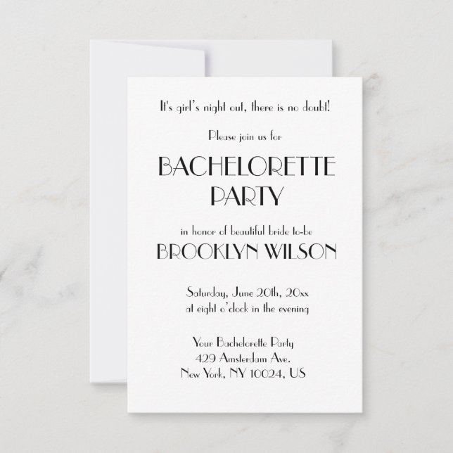 Tiny Minimal Deco White Bachelorette Party Invitation (Front)