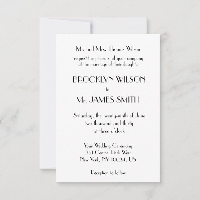 Tiny Minimal Deco White Wedding Invites (Front)