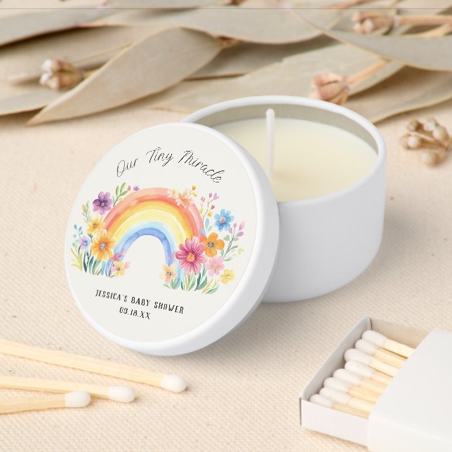 Tiny Miracle | Floral Rainbow Baby Shower Mini Candle Favors (Insitu)