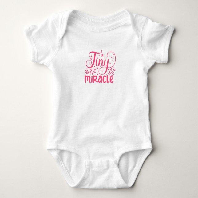 Tiny Miracle in pink text Baby Bodysuit (Front)