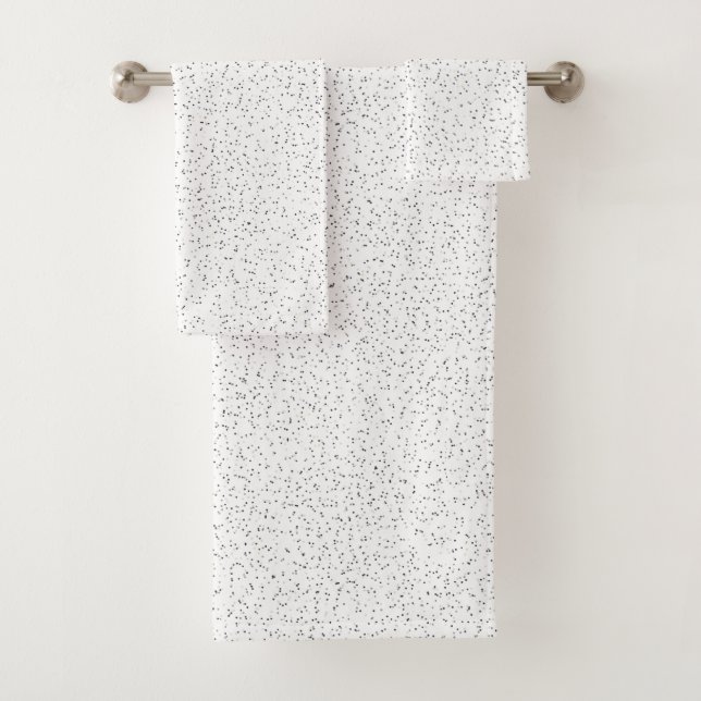 Tiny Monochrome Black, Gray & Cream Dots on White Bath Towel Set (Insitu)