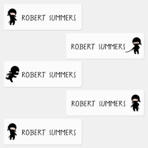 Tiny Ninja 4 poses on White Kids' Labels