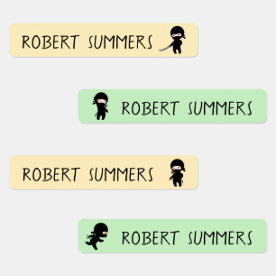 Tiny Ninja 4 poses on Yellow and Green Kids' Labels