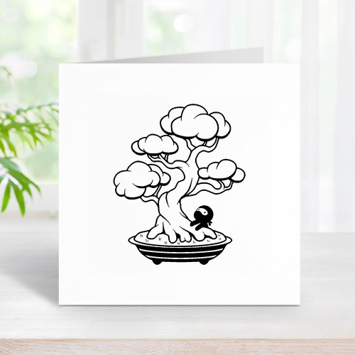 Tiny Ninja and Bonsai Tree Rubber Stamp