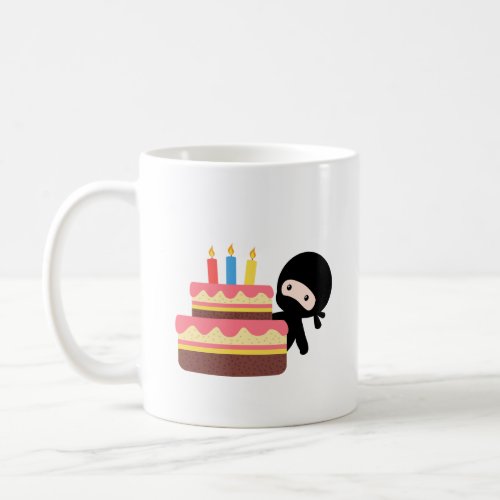 Tiny Ninja Behind Birthday Cake Coffee Mug