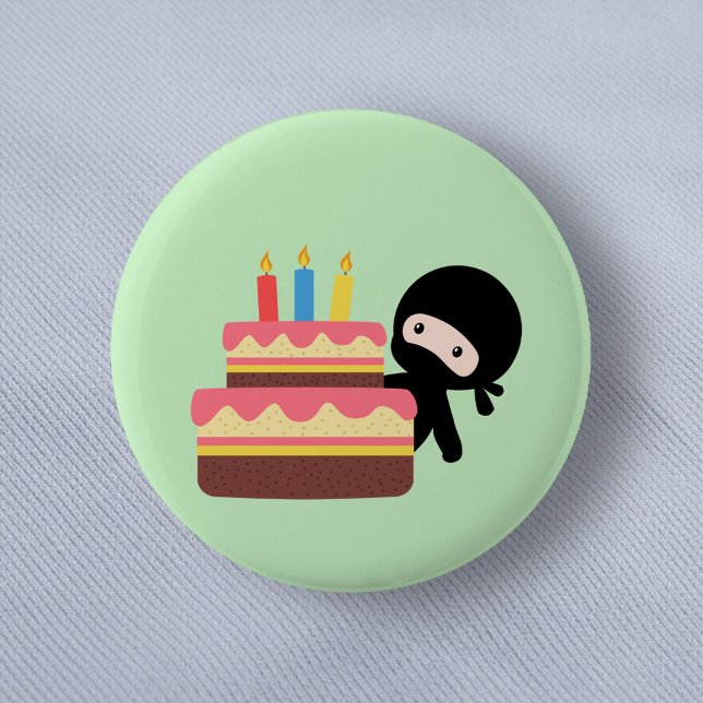Tiny Ninja Behind Birthday Cake Green Button (Creator Uploaded)