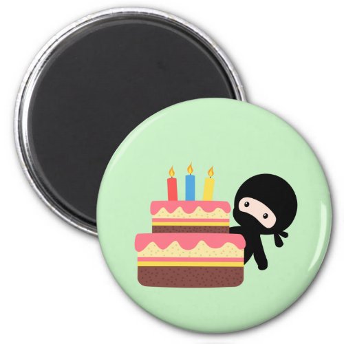 Tiny Ninja Behind Birthday Cake Green Magnet