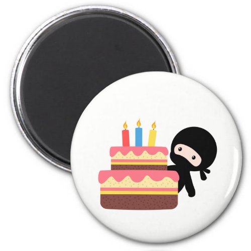 Tiny Ninja Behind Birthday Cake Magnet
