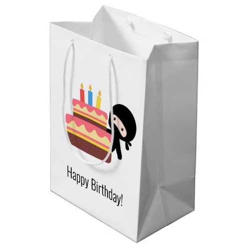 Tiny Ninja Behind Birthday Cake Medium Gift Bag