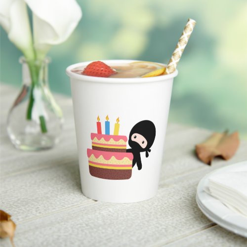 Tiny Ninja Behind Birthday Cake Paper Cups