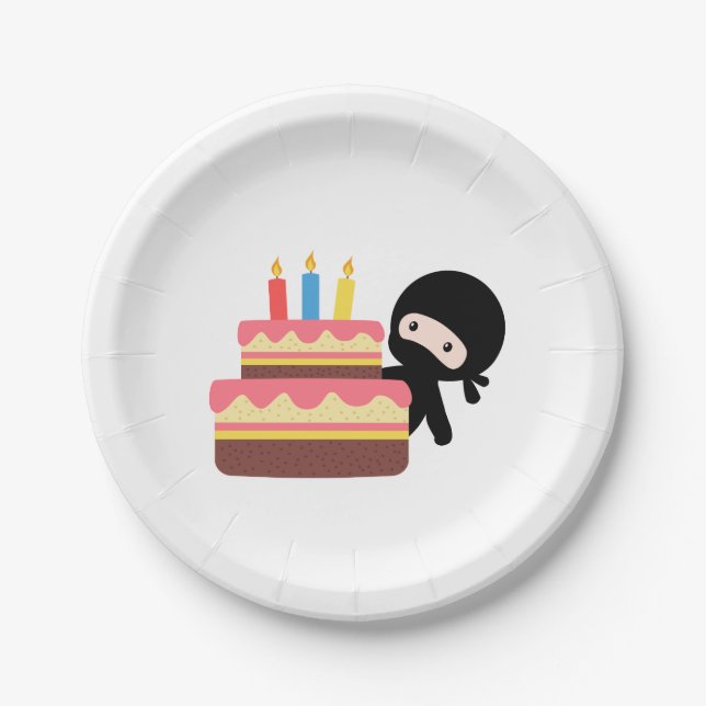 Tiny Ninja Behind Birthday Cake Paper Plates (Front)