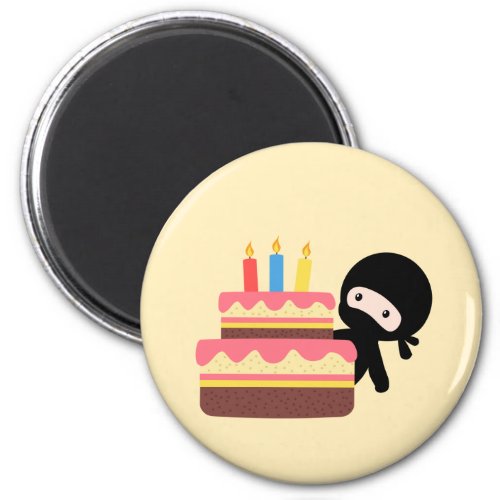 Tiny Ninja Behind Birthday Cake Yellow Magnet