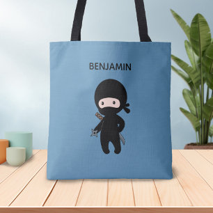 Tiny Ninja Custom Name on Blue Tote Bag