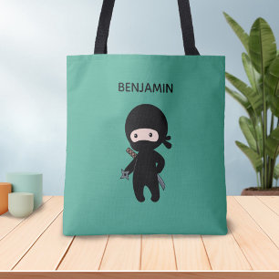 Tiny Ninja Custom Name on Dark Green Tote Bag