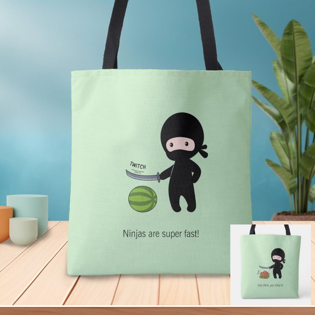 Tiny Ninja Cutting Watermelon 2 Sides Green Tote Bag (Creator Uploaded)