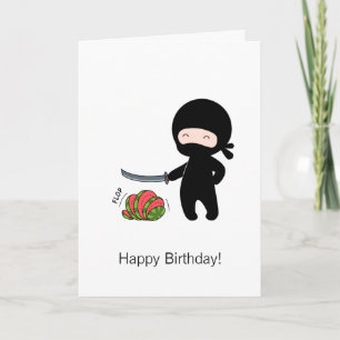 Tiny Ninja Cutting Watermelon Birthday Card