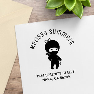 Tiny Ninja Girl Arch Address Rubber Stamp