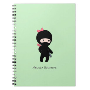 Tiny Ninja Girl Custom Name on Green Notebook