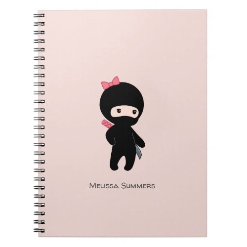 Tiny Ninja Girl Custom Name on Pink Notebook