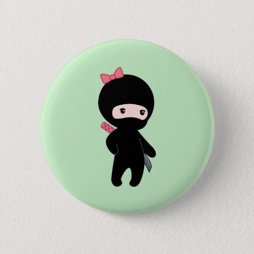 Tiny Ninja Girl on Green Button