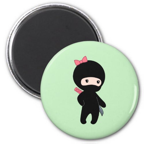 Tiny Ninja Girl on Green Magnet
