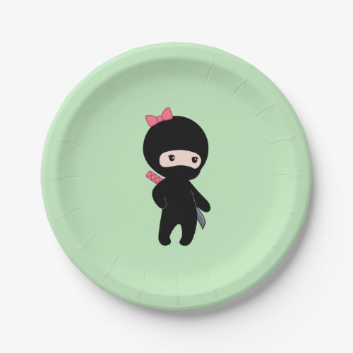 Tiny Ninja Girl on Green Paper Plates