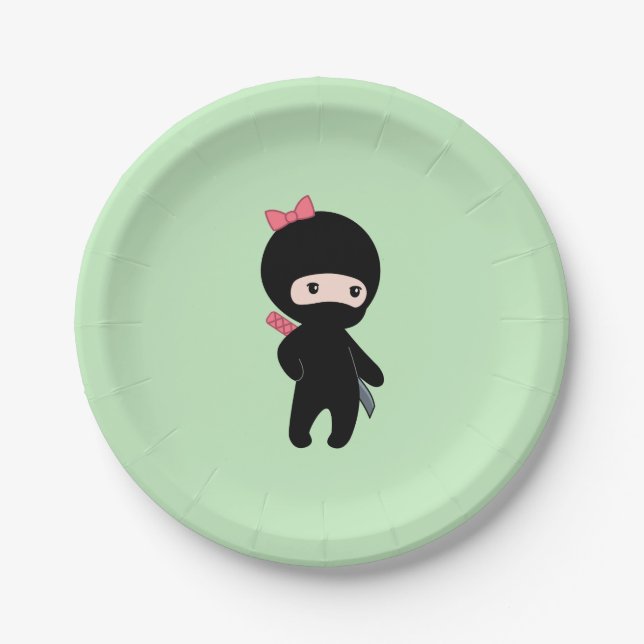 Tiny Ninja Girl on Green Paper Plates (Front)
