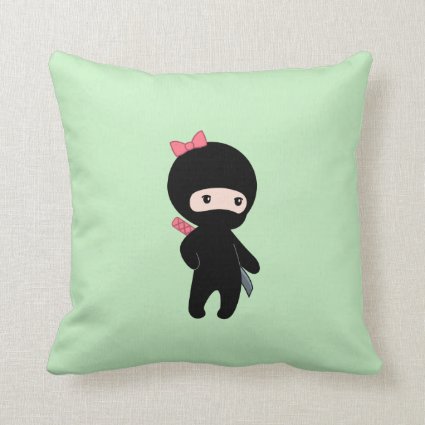 Tiny Ninja Girl On Green Throw Pillow