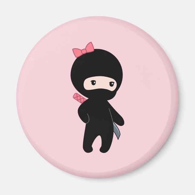 Tiny Ninja Girl on Pink Magnet (Front)