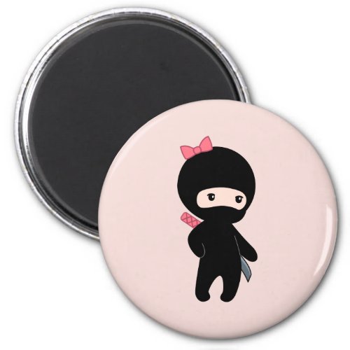 Tiny Ninja Girl on Pink Magnet