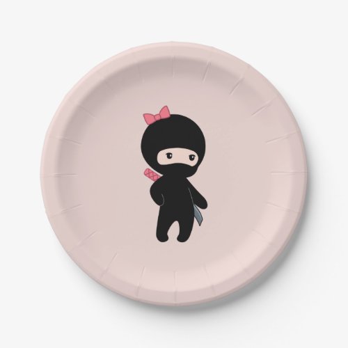 Tiny Ninja Girl on Pink Paper Plates
