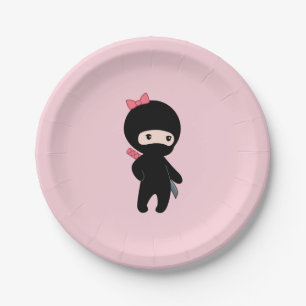 Tiny Ninja Girl on Pink Paper Plates