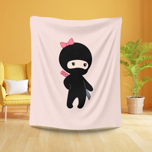 Tiny Ninja Girl on Pink Sherpa Blanket