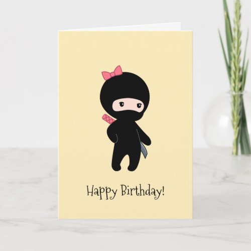 Tiny Ninja Girl on Yellow Birthday Card
