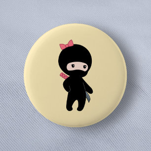 Tiny Ninja Girl on Yellow Button