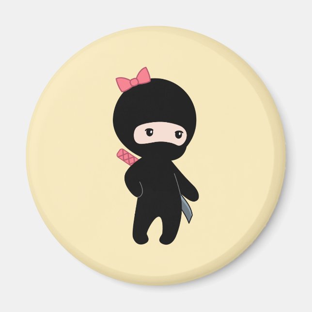 Tiny Ninja Girl on Yellow Magnet (Front)