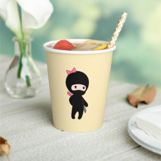 Tiny Ninja Girl on Yellow Paper Cups