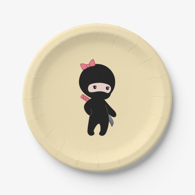 Tiny Ninja Girl on Yellow Paper Plates (Front)