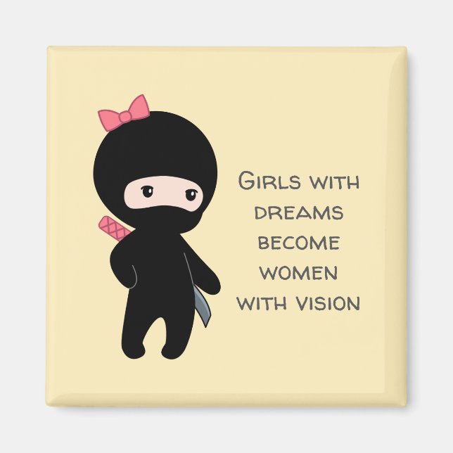 Tiny Ninja Girl Quote on Yellow Magnet (Front)