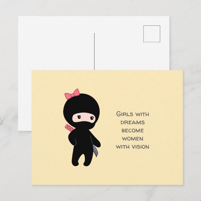 Tiny Ninja Girl Quote on Yellow Postcard (Front/Back)