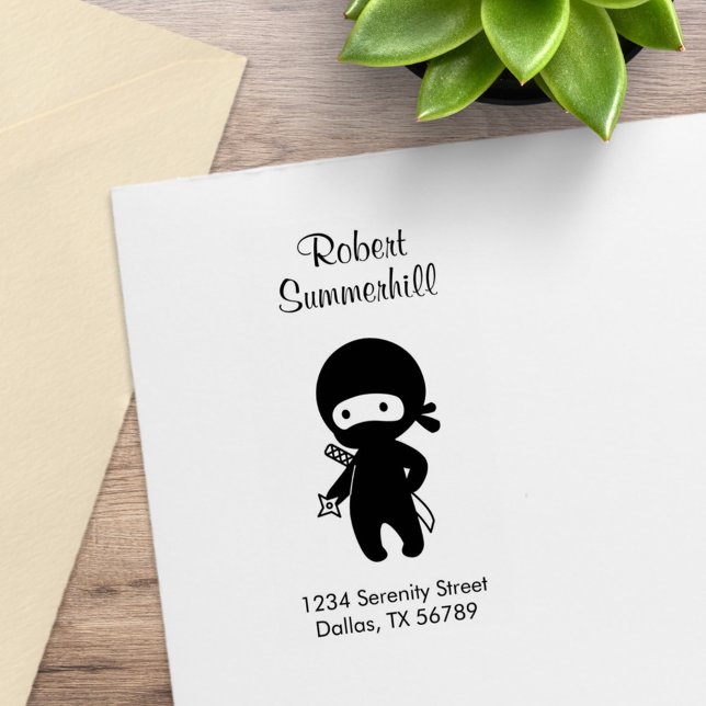 Tiny Ninja Holding Throwing Star Address Rubber Stamp (Creator Uploaded)