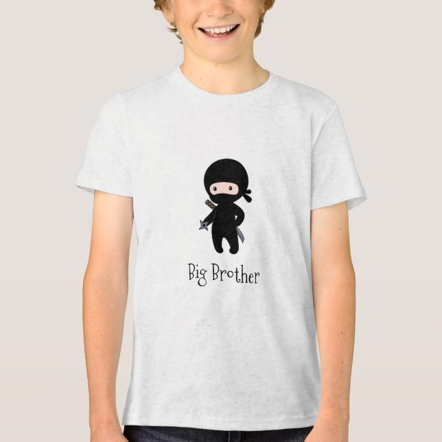 Tiny Ninja Holding Throwing Star - Big Brother Tri-Blend Shirt (Front)