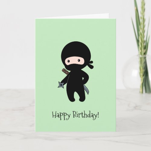 Tiny Ninja Holding Throwing Star Green Birthday Card