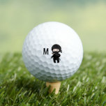 Tiny Ninja Holding Throwing Star Monogram Initial Golf Balls<br><div class="desc">Cute cartoon ninja dressed in black is holding a throwing star. Traditional Japanese sword katana can be seen attached over his shoulder. Customizable initial.</div>