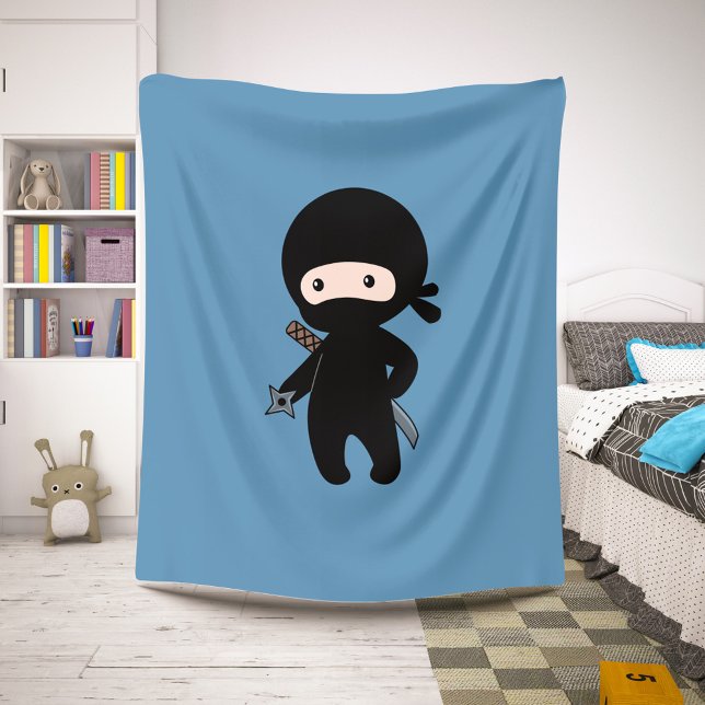 Tiny Ninja Holding Throwing Star on Blue Sherpa Blanket (Creator Uploaded)