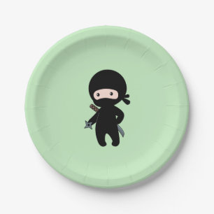 Tiny Ninja Holding Throwing Star on Green Paper Plates