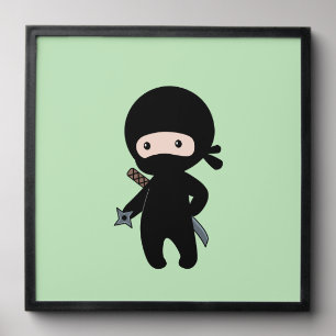 Tiny Ninja Holding Throwing Star on Green Peel And Stick Photo Tile