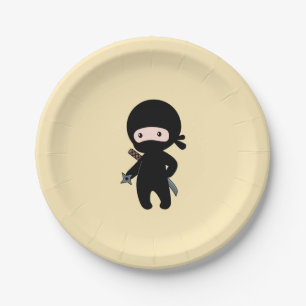 Tiny Ninja Holding Throwing Star on Yellow Paper Plates