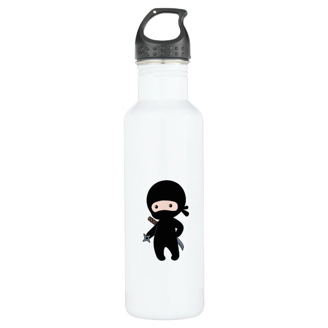 Tiny Ninja Holding Throwing Star Water Bottle (Front)