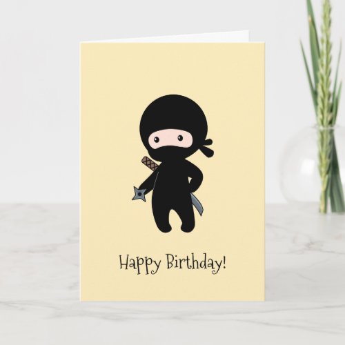 Tiny Ninja Holding Throwing Star Yellow Birthday Card